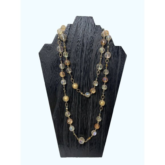 Vintage Gold Tone Aurora Borealis Crystal Bead Necklace With Lobster Clasp - Picture 1 of 5